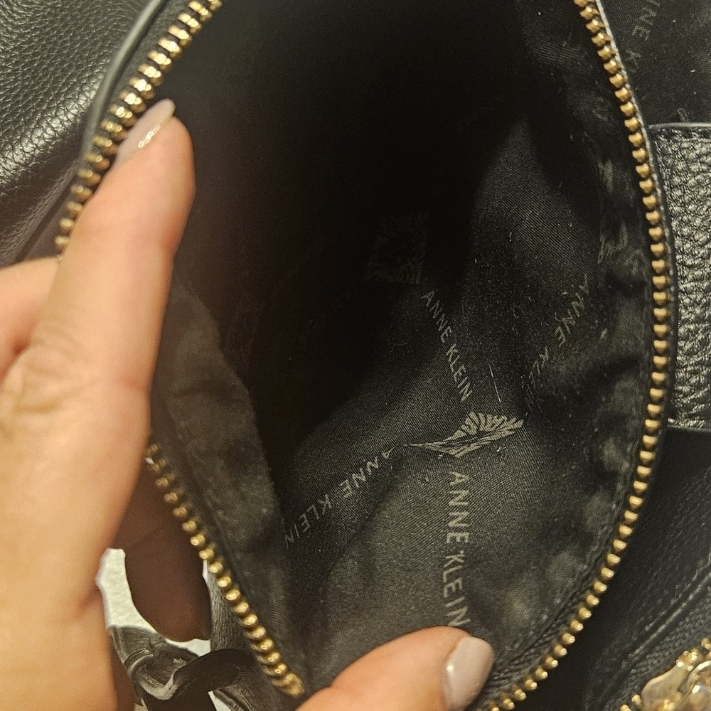 Anne Kleine Set Of Two Tote And Crossbody Bag Black Pebbled Leather Gold Accents - Picture 11 of 12
